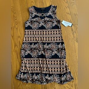 Women’s M Perceptions Black Floral & Geometric Sleeveless Dress with Ring Detail